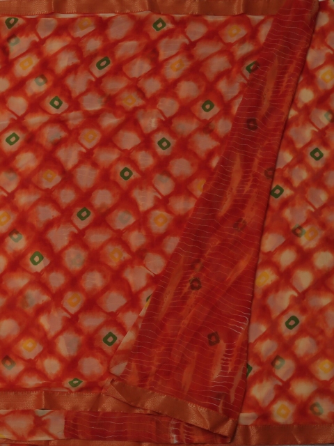 

Pothys Orange Printed Poly Georgette Saree