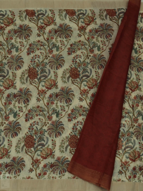 

Pothys Cream-Coloured Solid Linen Blend Saree
