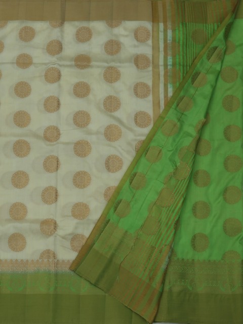 

Pothys Off-White & Green Jute Silk Woven Design Saree