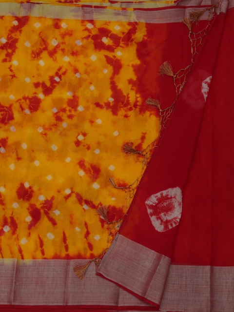 

Pothys Yellow & Maroon Linen Blend Printed Bandhani Saree