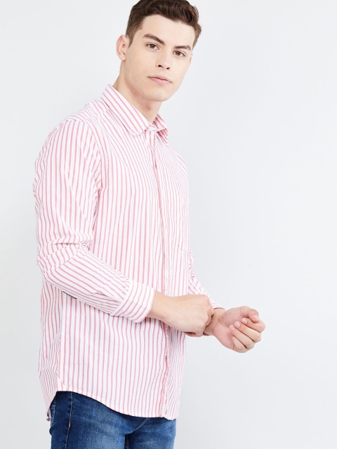 

max Men White & Pink Regular Fit Striped Casual Shirt