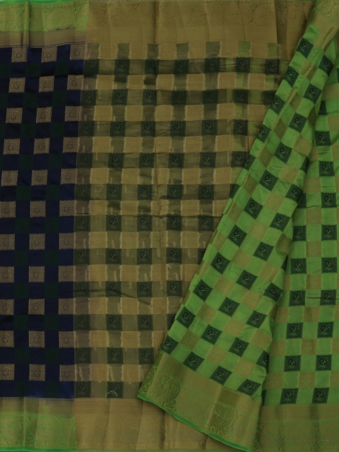 

Pothys Navy Blue & Green Jute Silk Checked Saree