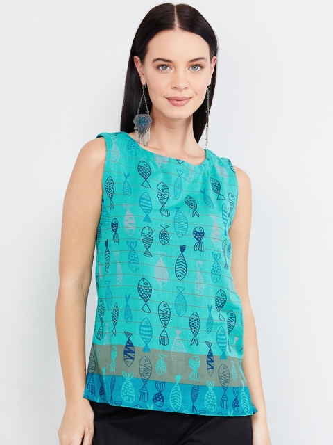 

max Women Turquoise Blue Printed Top