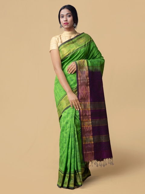 

Unnati Silks Green Silk Cotton Woven Design Pochampally Saree