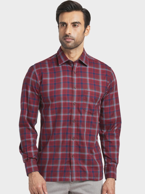 ColorPlus Men Maroon & White Regular Fit Checked Casual Shirt