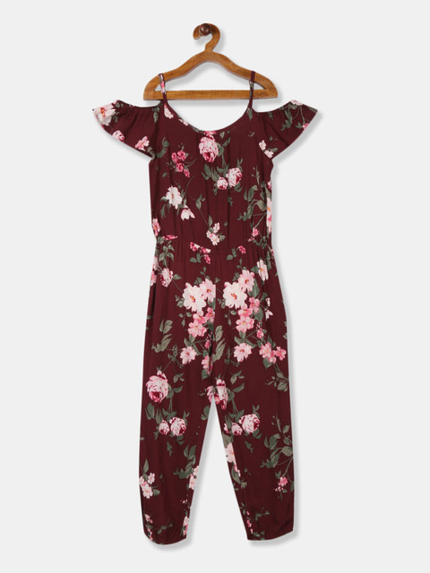

The Childrens Place Girls Maroon & Off-White Printed Basic Jumpsuit