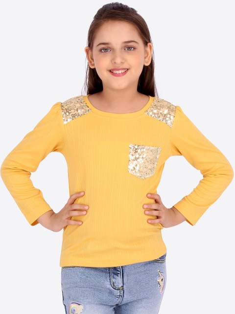 

CUTECUMBER Girls Yellow Embellished Top
