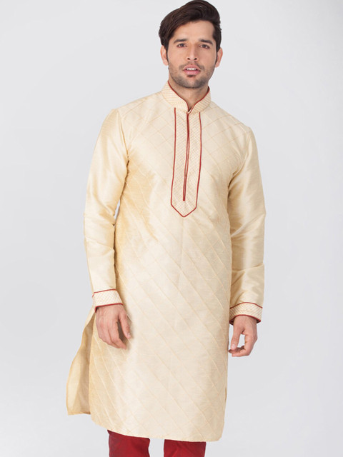 

VASTRAMAY Men Gold-Toned Woven Design Straight Kurta