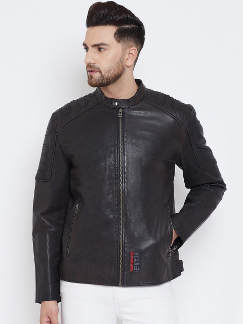 

Justanned Men Brown Solid Lightweight Leather Jacket