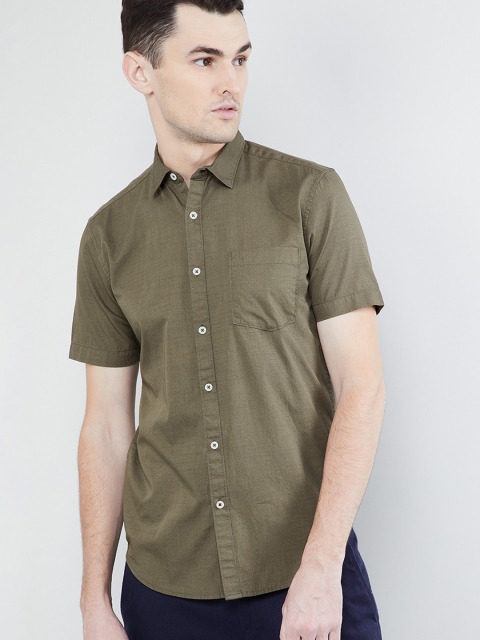 

max Men Olive Green Regular Fit Solid Casual Shirt