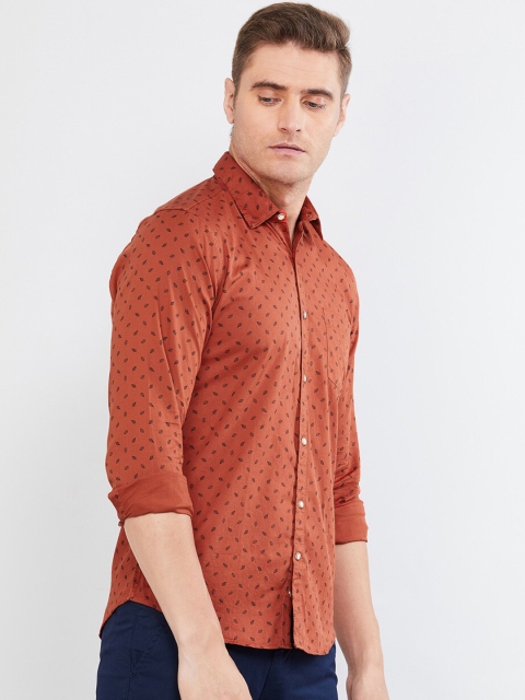 max Men Rust & Black Regular Fit Printed Casual Shirt