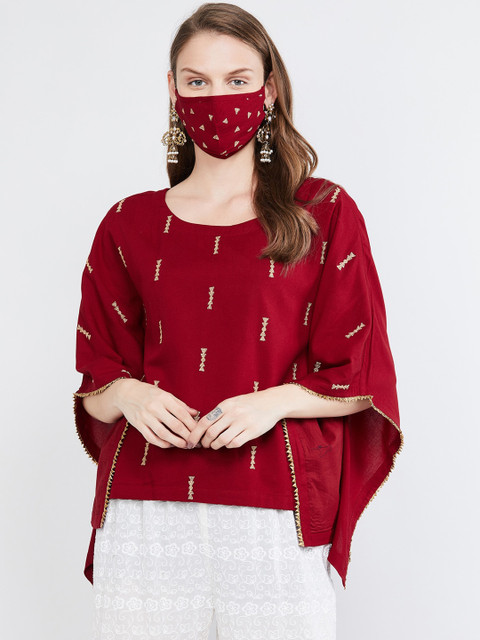 

max Women Red & Gold Embroidered Kaftan Top