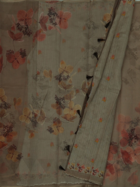 

Pothys Brown Printed Jute Silk Saree