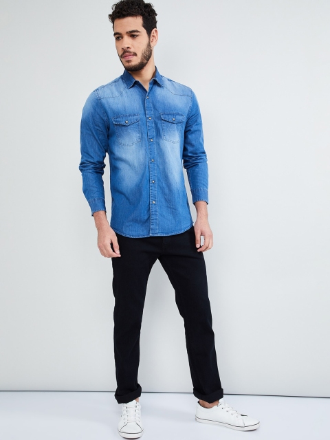 

max Men Blue Slim Fit Faded Casual Shirt