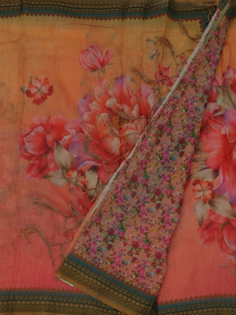 

Pothys Peach-Coloured Printed Linen Blend Saree