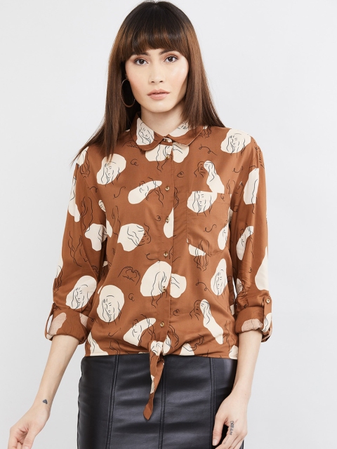 

max Women Brown Printed Shirt Style Top