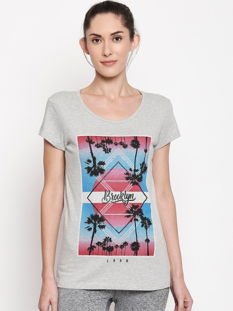 

Ajile by Pantaloons Women Grey Melange Printed Scoop Neck T-shirt