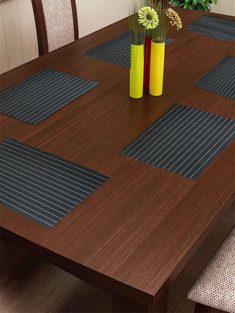 

BIANCA Set Of 6 Black Striped PVC Easily Washable & Extra Durable Table Placemats