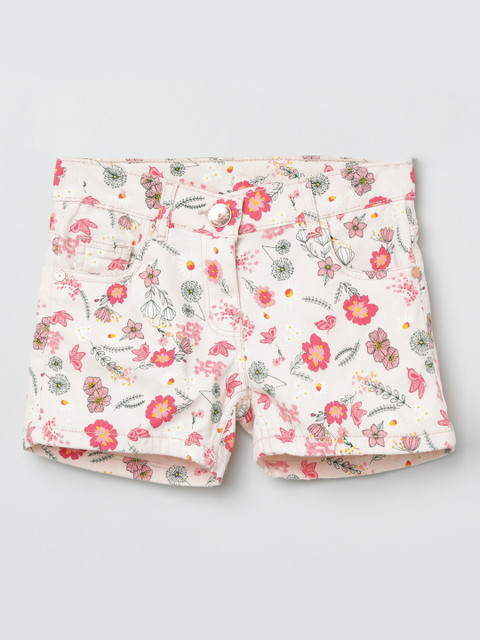 

max Girls Off-White & Pink Printed Slim Fit Hot Pants