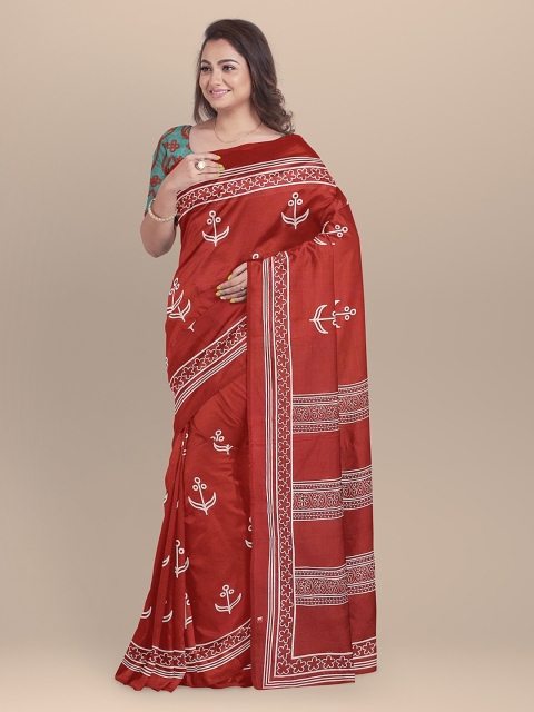 

BharatSthali Red Printed Handloom Pure Cotton Saree