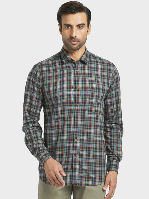 

ColorPlus Men Green & Navy Blue Regular Fit Checked Casual Shirt