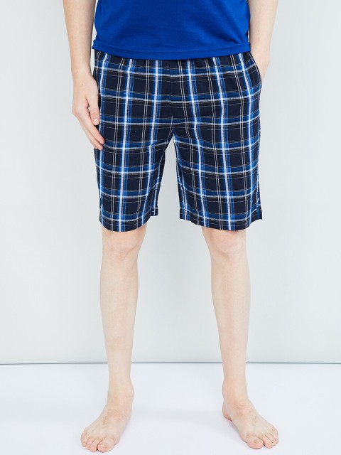 

max Men Navy Blue Checked Lounge Shorts