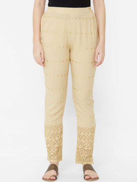 

Juliet Women Beige Tapered Fit Embroidered Regular Trousers
