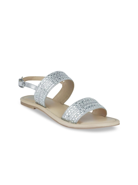 

London Rag Women Silver-Toned Embellished Open Toe Flats