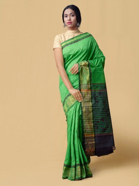 

Unnati Silks Green Silk Cotton Printed Pochampally Saree