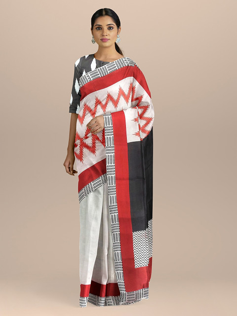 

BharatSthali White Woven Design Pure Cotton Saree