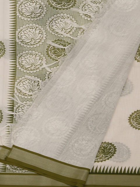 

Pothys White Printed Linen Blend Saree