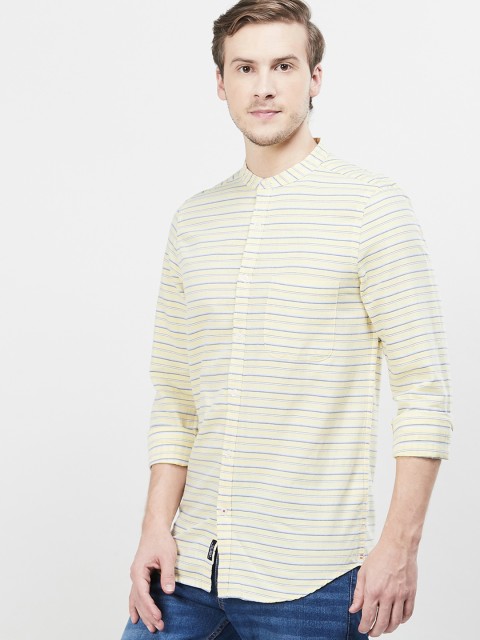 

max Men Yellow Regular Fit Striped Casual Shirt