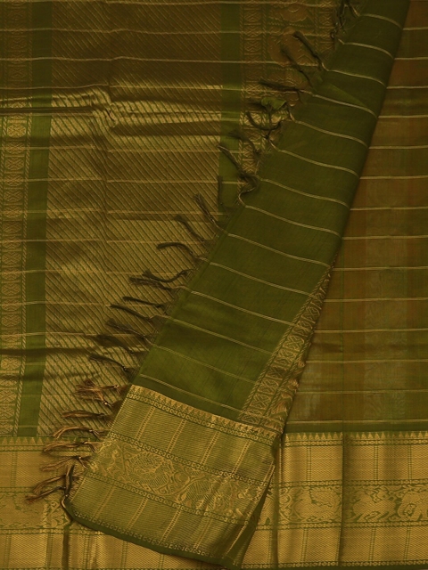 

Pothys Red & Fluorescent Green Cotton Blend Checked Saree