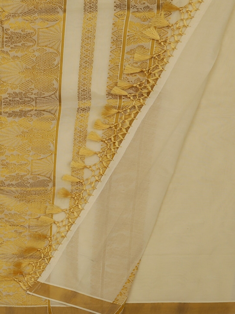 

Pothys Cream-Coloured Woven Design Pure Cotton Saree