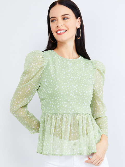 

max Women Green Printed Peplum Top