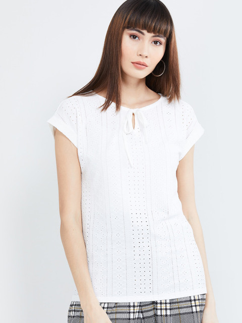 

max Women White Self Design Top