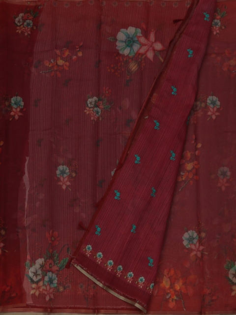 

Pothys Red & Green Jute Silk Printed Saree