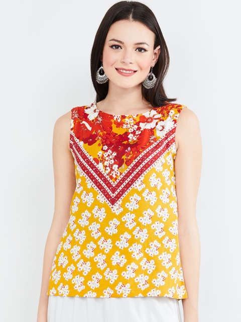 max Women Mustard Yellow & Red Printed Top