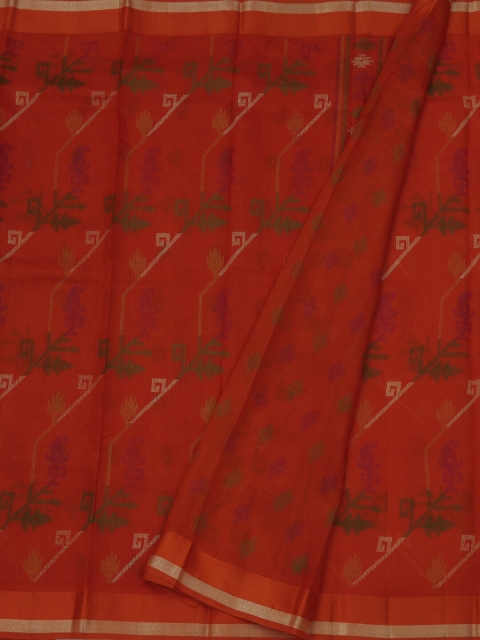 

Pothys Orange Printed Jute Silk Saree