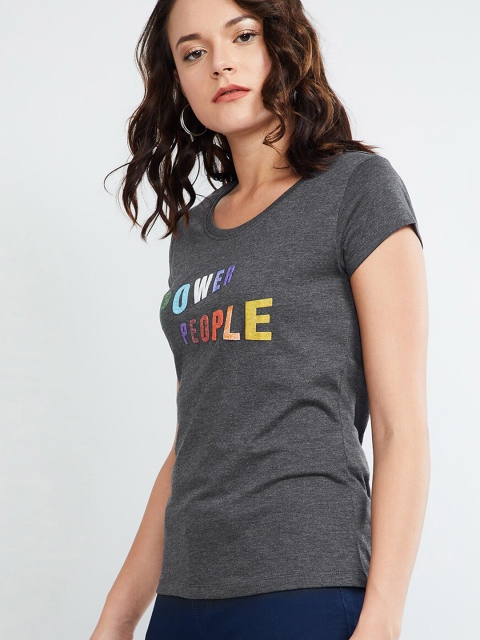 

max Women Charcoal Grey Printed Top