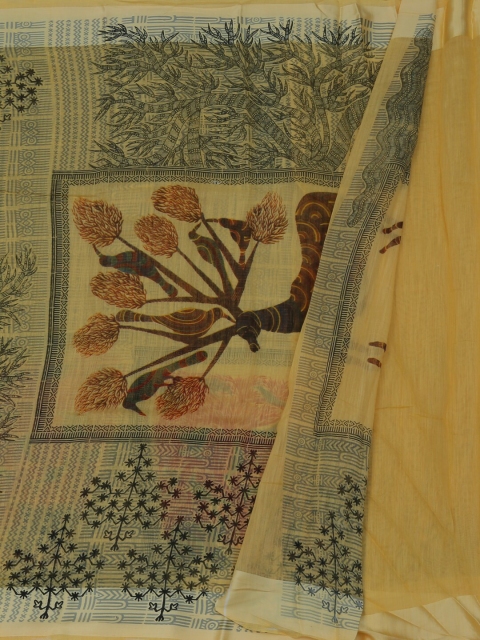 

Pothys Yellow & Black Jute Silk Printed Saree