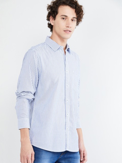 

max Men Blue & White Regular Fit Striped Casual Shirt