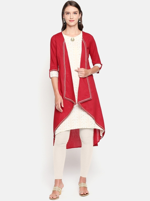 

Lobaanya Women Maroon & Off-White Printed A-Line Kurta