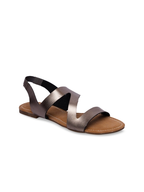 

Inc 5 Women Gunmetal-Toned Solid Open Toe Flats, Metallic