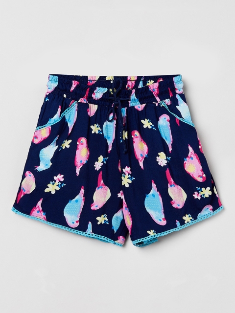 max Girls Blue Printed Regular Fit Regular Shorts