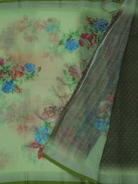 

Pothys Green Printed Linen Blend Saree