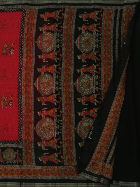 

Pothys Red & Black Linen Blend Printed Saree