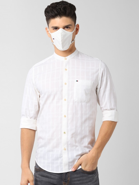 

Peter England Men White Slim Fit Checked Neem-Tulsi Casual Shirt