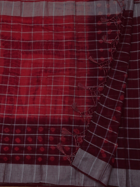 

Pothys Pink & Maroon Linen Blend Checked Saree