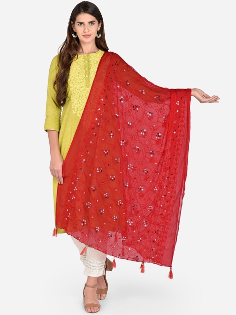 

Dupatta Bazaar Red Embroidered Chiffon Dupatta
